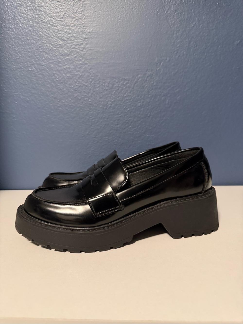 Madden Girl Millie Chunky Platform Lug Sole Penny Loafers Black Size 6 1/2